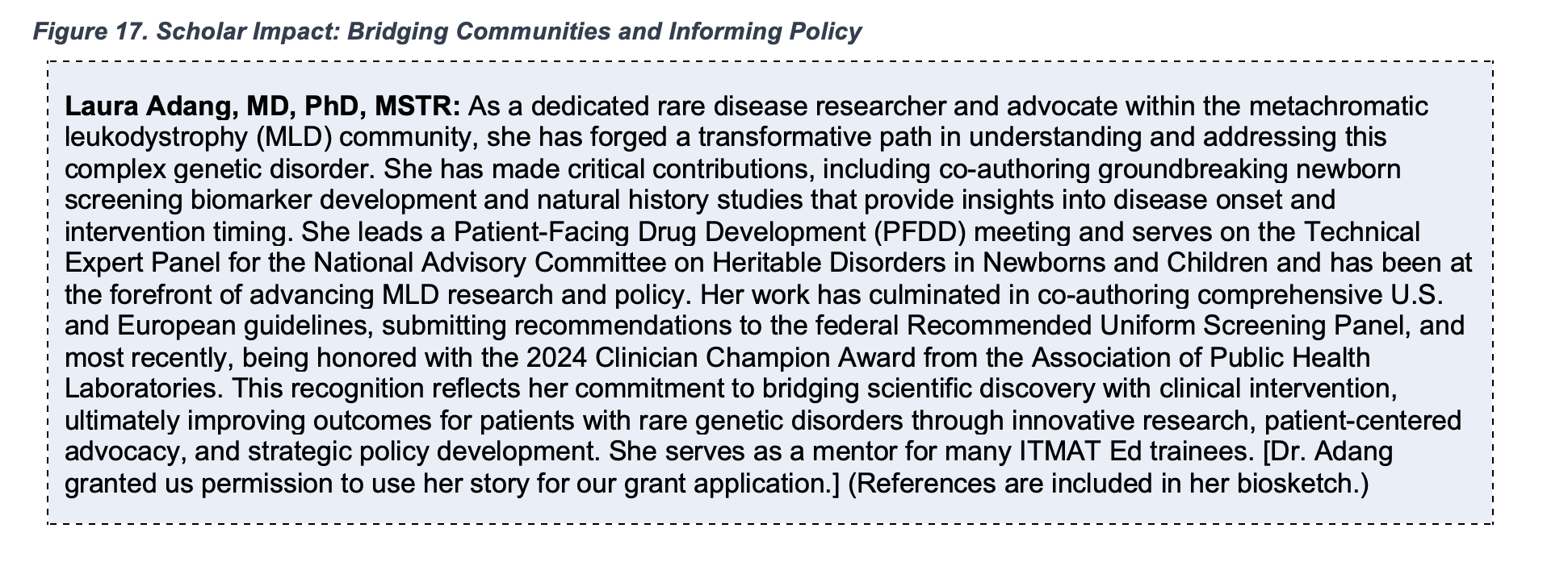 Fig. 17 Scholarly Impact: Laura Adang, MD, PhD, MSTR